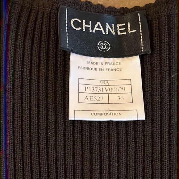 CHANEL sweater sz 36 brown ribbed top logo - Picture 3 of 5